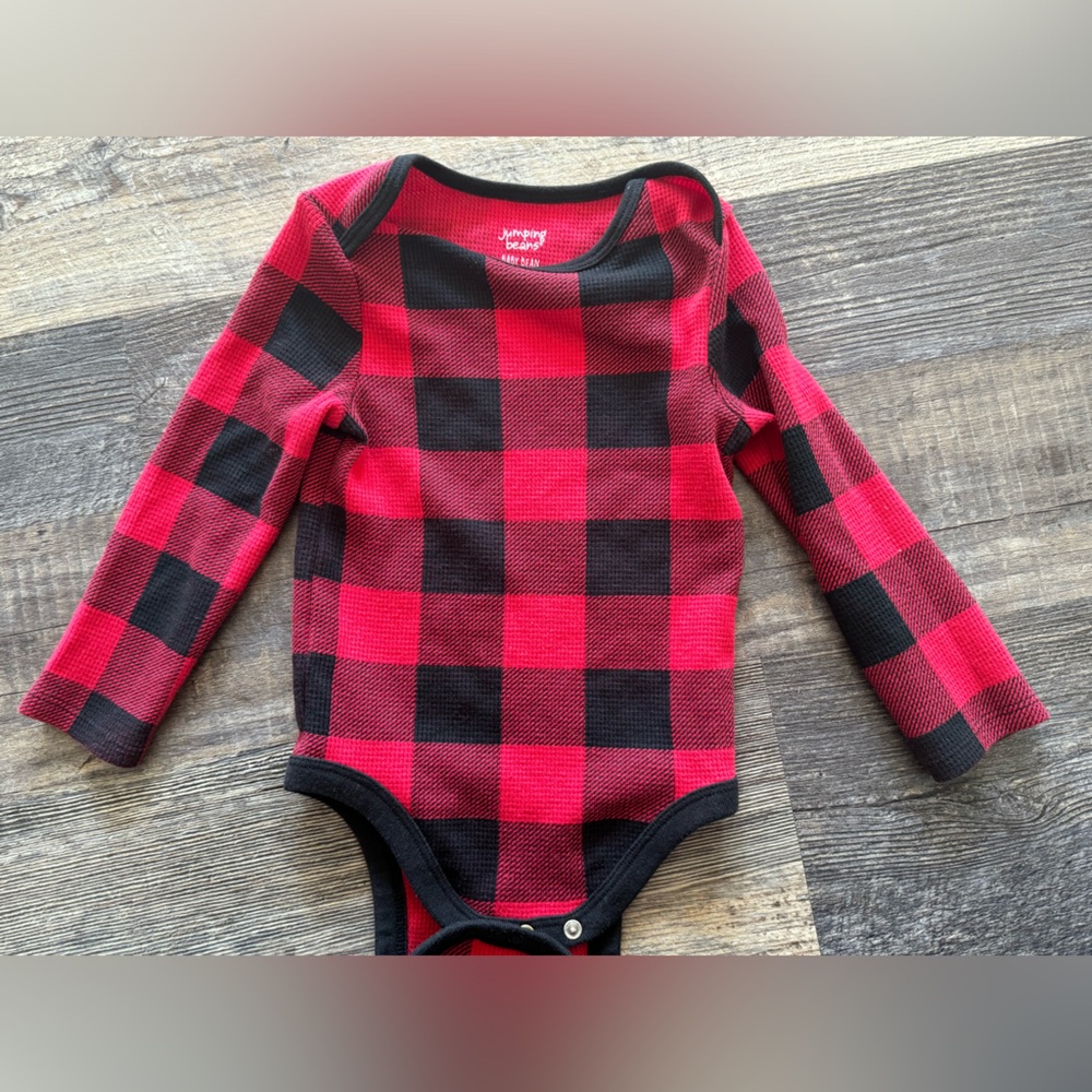 Jumping beans baby buffalo plaid check Holiday christmas onesie bodysuit 18 mo‎